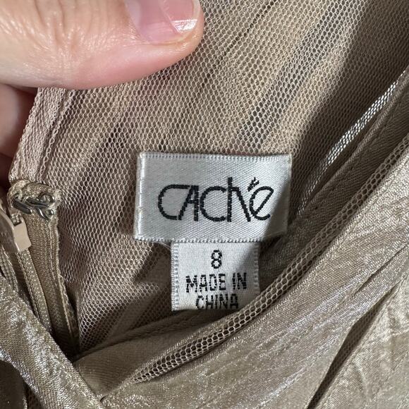 Cache Dress Women 8 Gold Metallic Ruffle Tiered Bodycon Vintage Y2K Cocktail - Picture 9 of 11